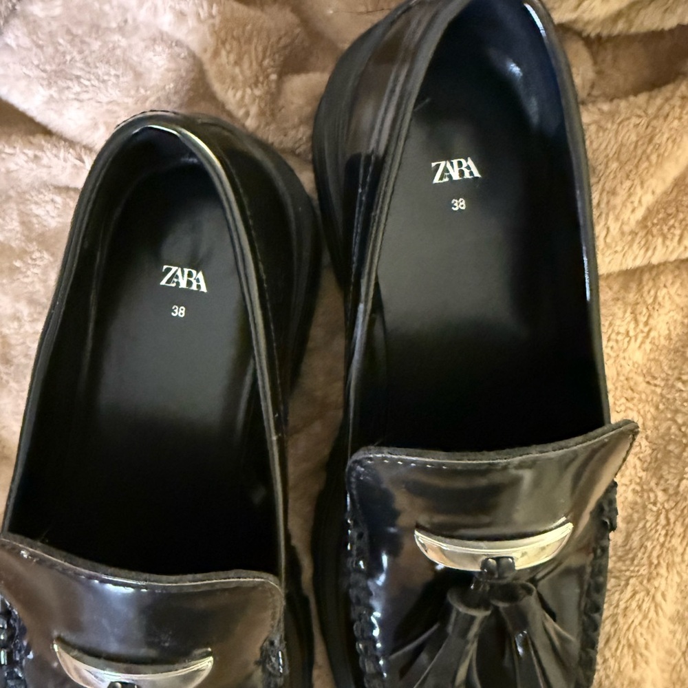 Zara Black Loafers with Silver Detail